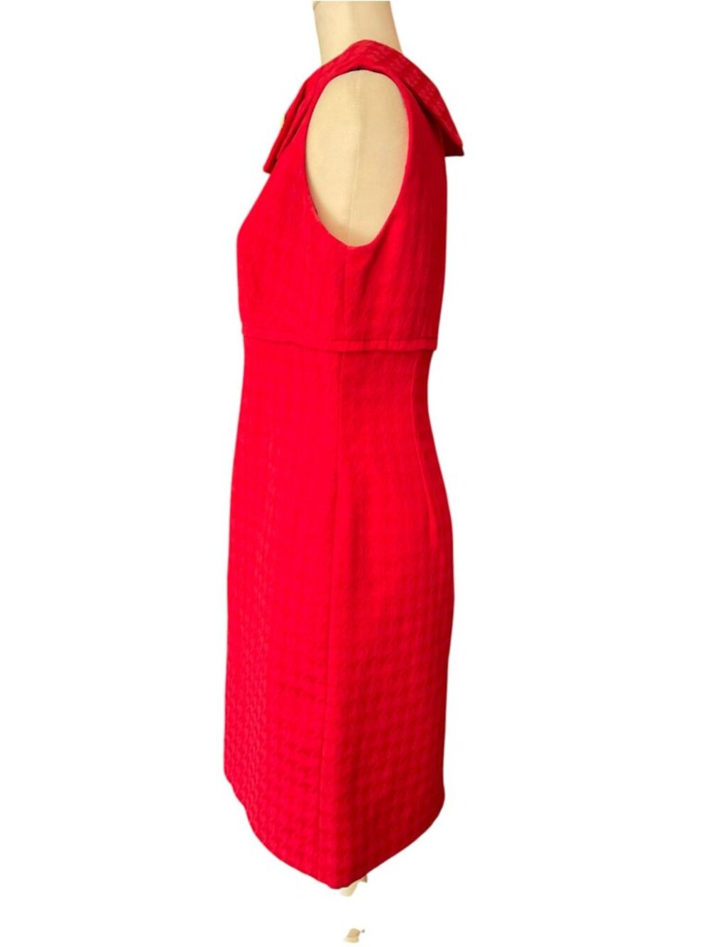 Vintage Liz Claiborne Red Houndstooth Dress Portrait Collar Gold Button SZ 8 - Picture 2 of 9